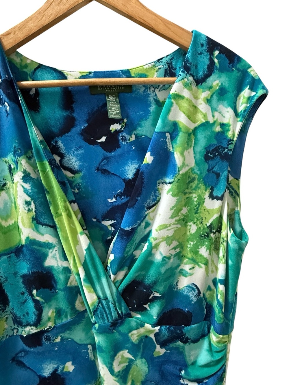 NWT Lauren by Ralph Lauren Blue & Green Floral V-Neck Sleeveless Dress! 16W NEW! - Picture 4 of 10